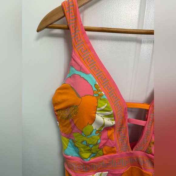 Women’s Trina Turk One Playa De Flor Plunging Piece Swimsuit Sz 12 Summer Beach - Picture 4 of 8